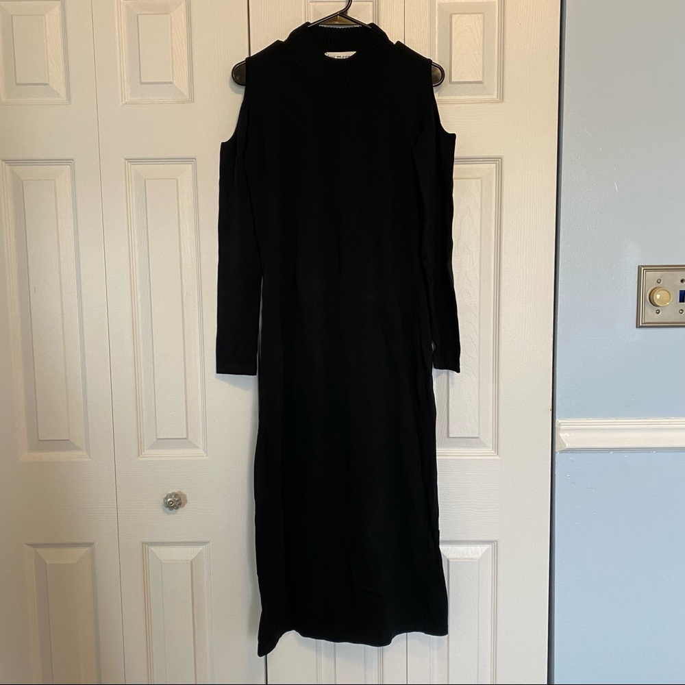 Mock neck black dress